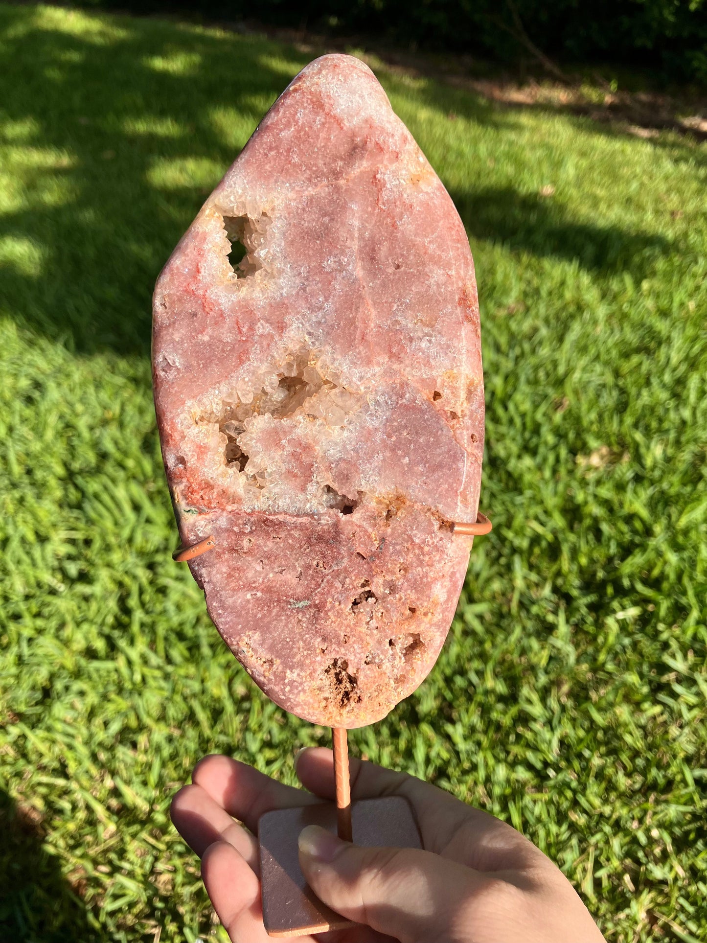 Pink Amethyst High Quality Slab on Stand – Rare Crystal Display Piece