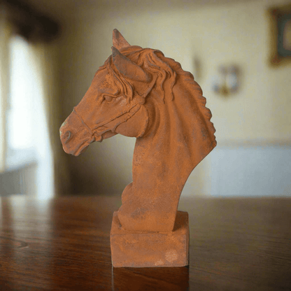 Aged Cast Iron Horse Head Sculpture for Equestrian Decor