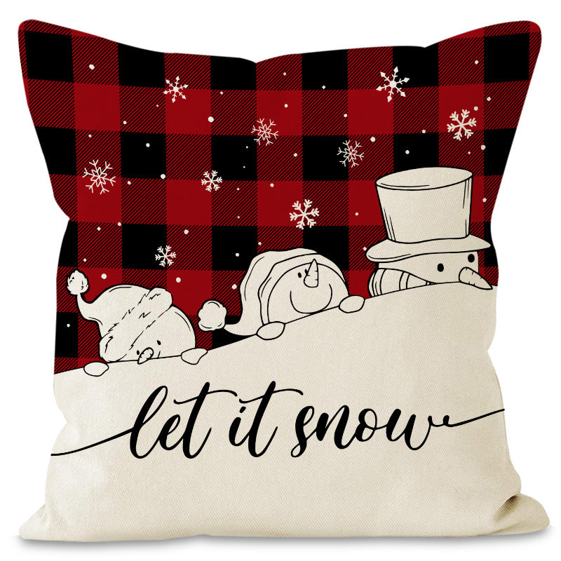 Christmas Pillowcase Linen Red Black Checkered Letter Printed Pillow Cover Holiday Living Room Decoration