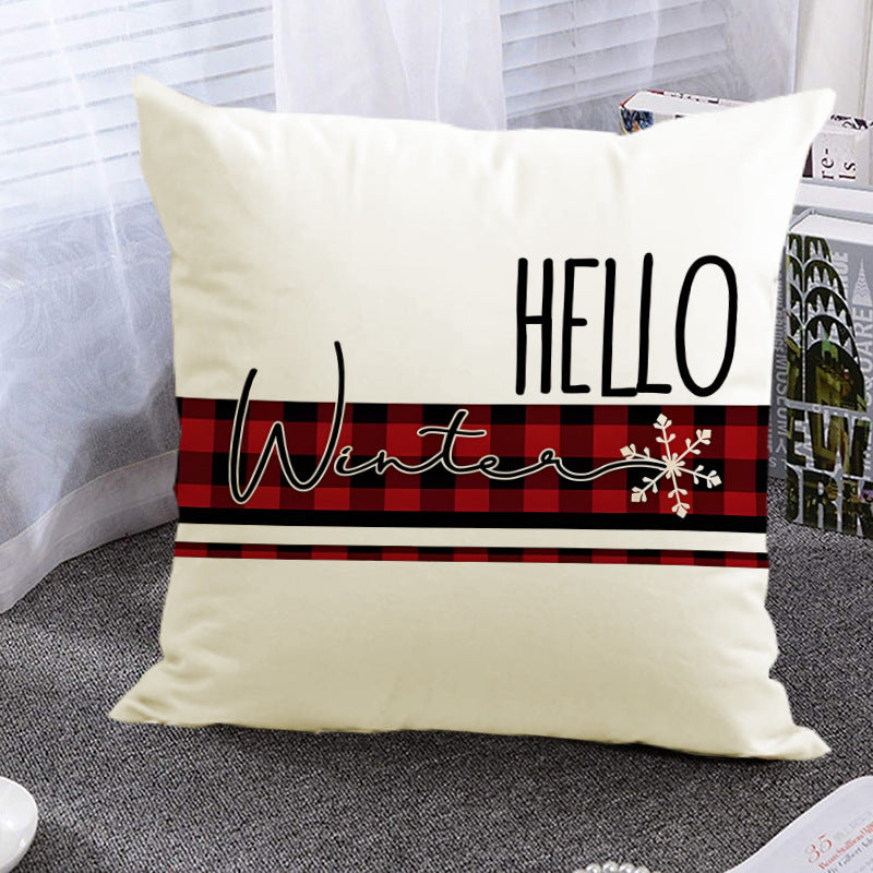 Christmas Pillowcase Linen Red Black Checkered Letter Printed Pillow Cover Holiday Living Room Decoration
