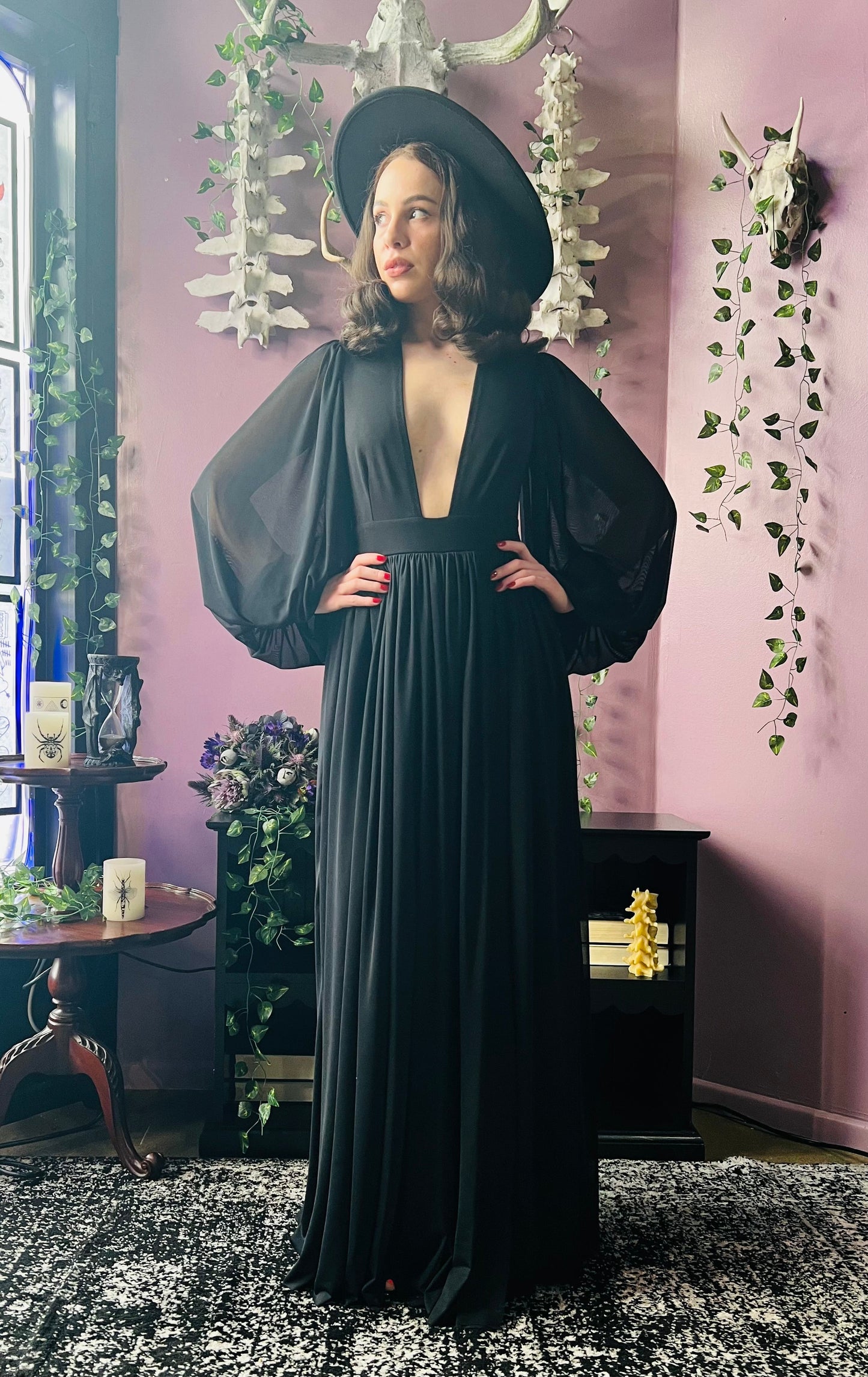 Minerva - Hauntingly Dramatic Mesh Maxi Dress with Built In Shorts  - READY TO SHIP