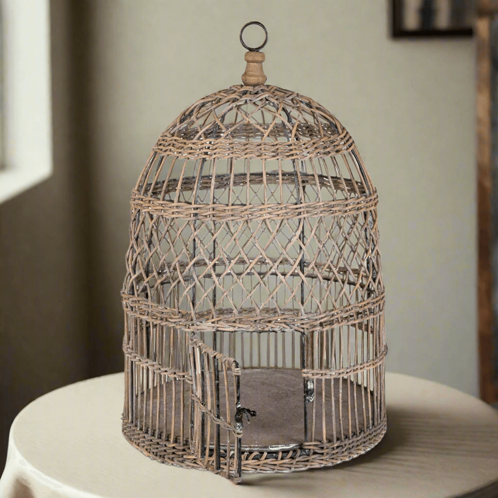 Vintage Wicker and Metal Bird Cage