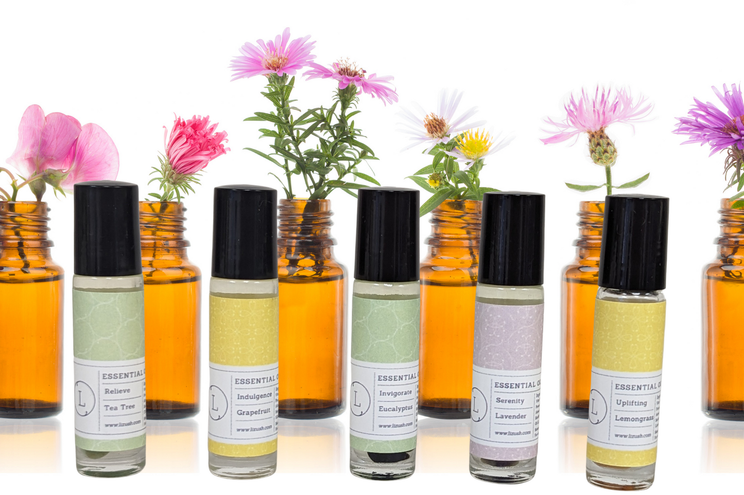 Essential Oils Roll-On with Crystals - set of 5