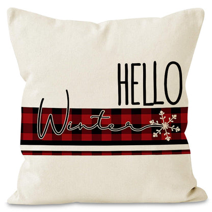 Christmas Pillowcase Linen Red Black Checkered Letter Printed Pillow Cover Holiday Living Room Decoration
