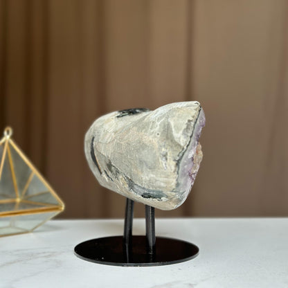 Rare Amethyst Geode with Calcite & Quartz – Colorful Microcrystal Formation on Stand | Collector Crystal