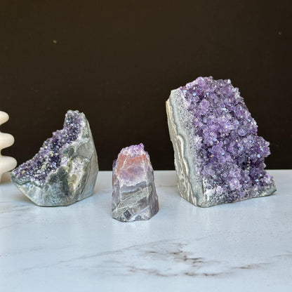Amethyst Geode Crystals SET with 3 pieces, Natural Amethysts from Uruguay