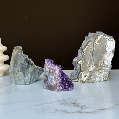 Amethyst Geode Crystals SET with 3 pieces, Natural Amethysts from Uruguay