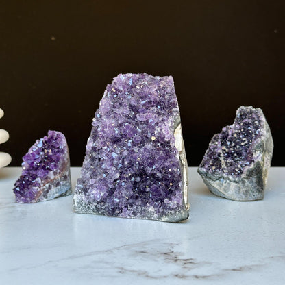 Amethyst Geode Crystals SET with 3 pieces, Natural Amethysts from Uruguay