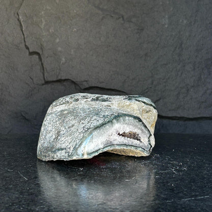 The largest Amethyst Geode Centerpiece, Extra Large decor piece, Outstanding Purple crystal with green agate details