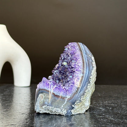 Unique Amethyst Cluster with Agate & Jasper – February Birthstone Crystal Geode for Meditation & Healing