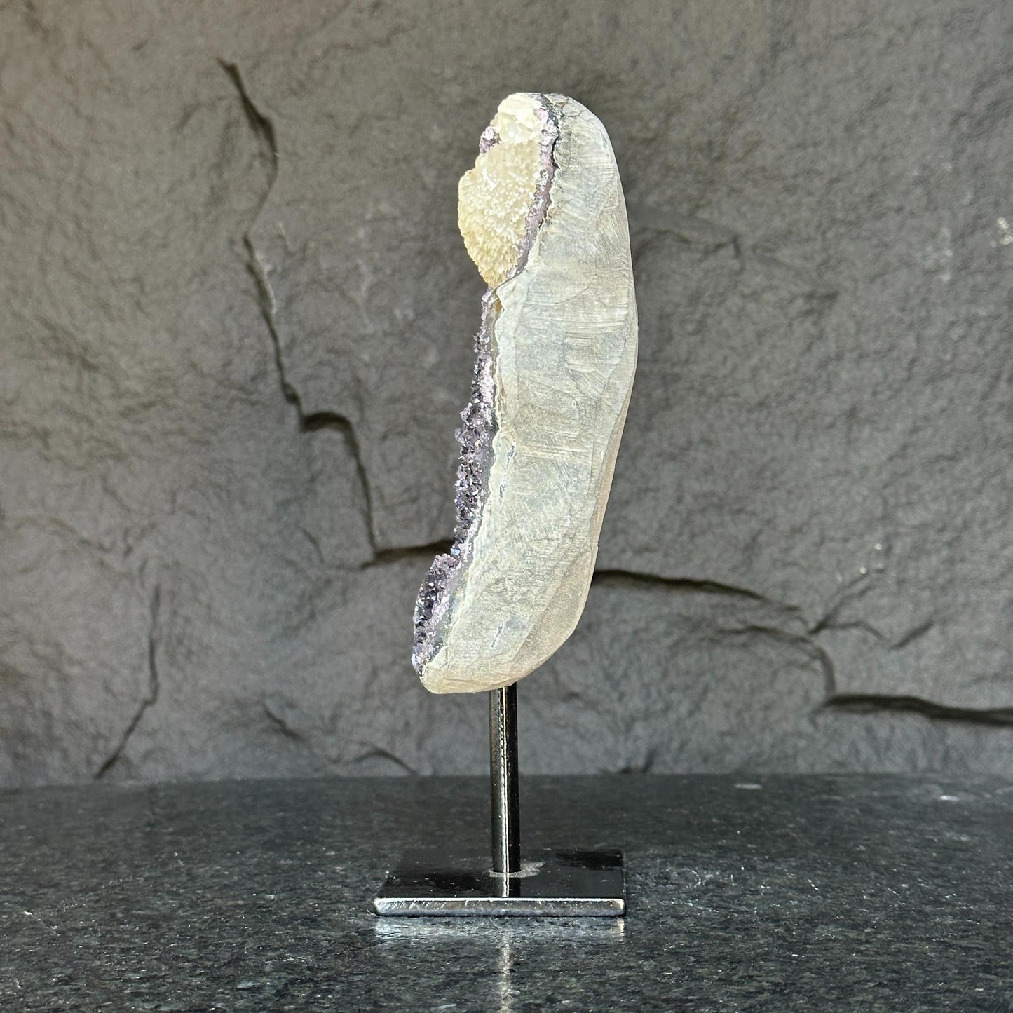Natural Amethyst Geode, Galaxy Crystal on Metal Stand