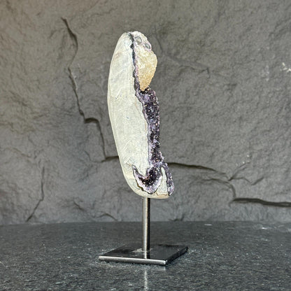 Natural Amethyst Geode, Galaxy Crystal on Metal Stand