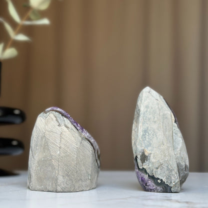 Natural amethyst geode cave set of 2, perfect housewarming gift for crystal lovers