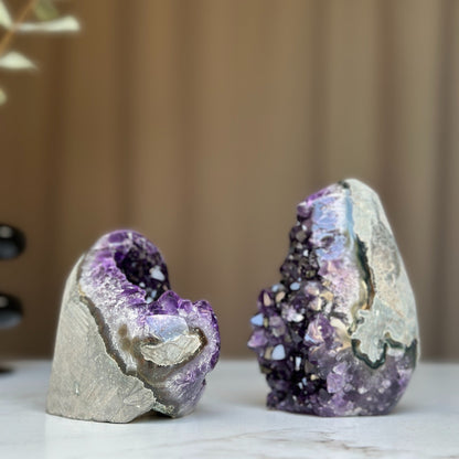 Natural amethyst geode cave set of 2, perfect housewarming gift for crystal lovers