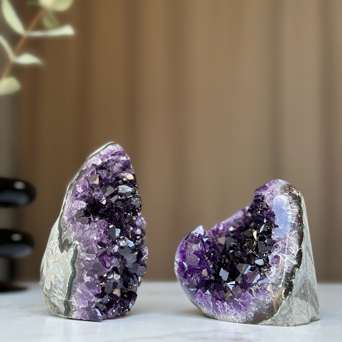 Natural amethyst geode cave set of 2, perfect housewarming gift for crystal lovers