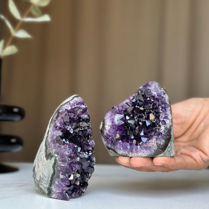 Natural amethyst geode cave set of 2, perfect housewarming gift for crystal lovers