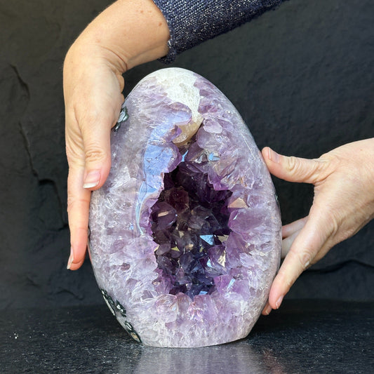 Amethyst Geode Crystal Egg with incredible Agate formations