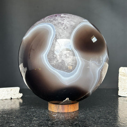 Amethyst & Agate Sphere – Open Crystal Ball with Druzy Center