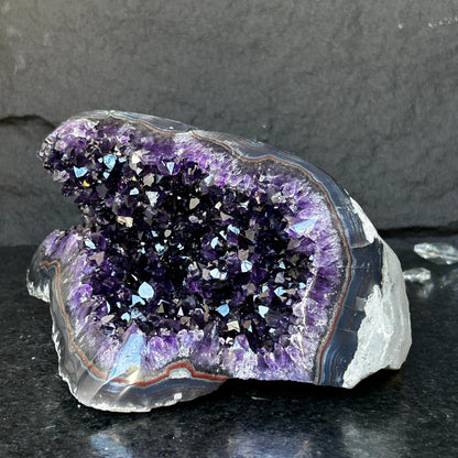 Deep Amethyst Geode Cave with Agate edges, 8+ lbs!!