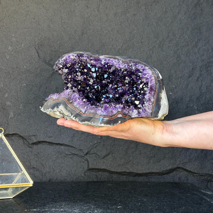 Deep Amethyst Geode Cave with Agate edges, 8+ lbs!!