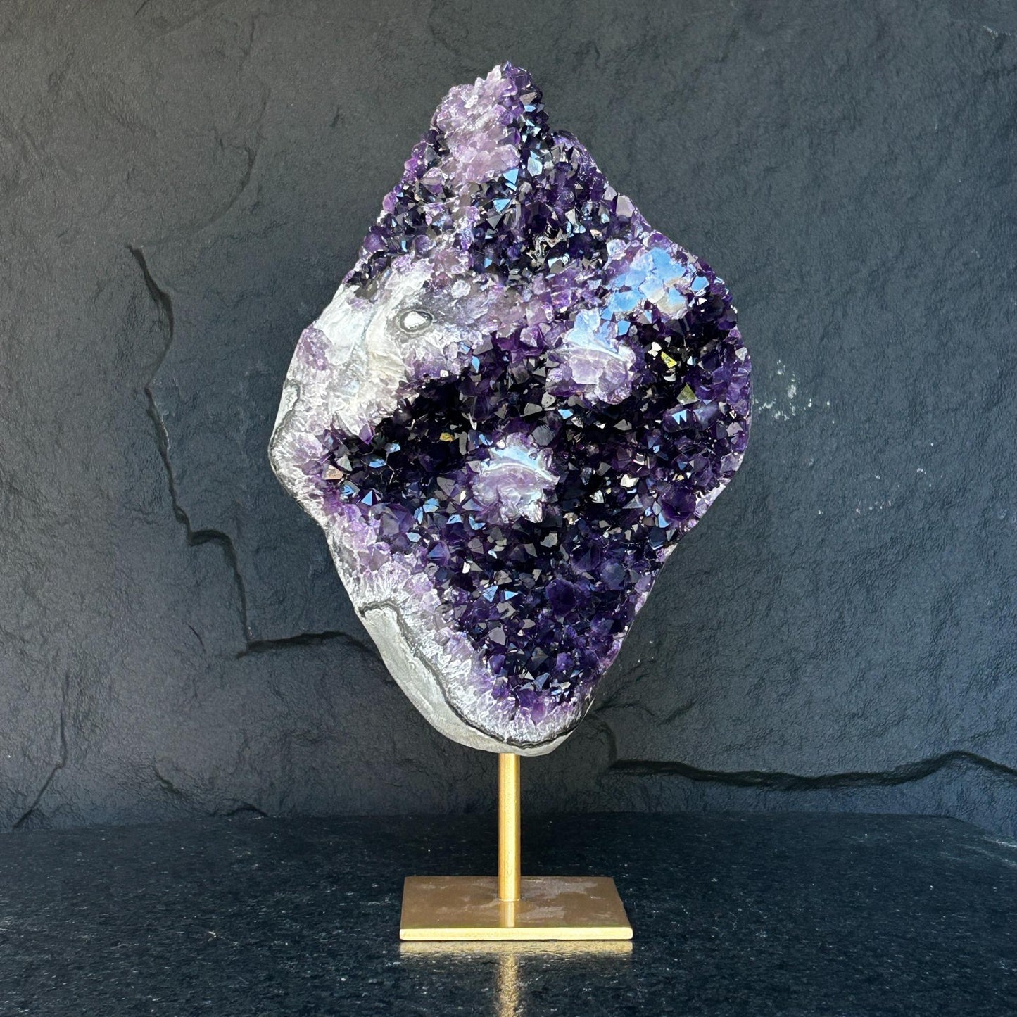 Stunning Natural Amethyst Geode with Metal Stand for Home Decor, XL Amethyst Cave