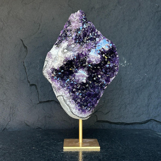 Stunning Natural Amethyst Geode with Metal Stand for Home Decor, XL Amethyst Cave