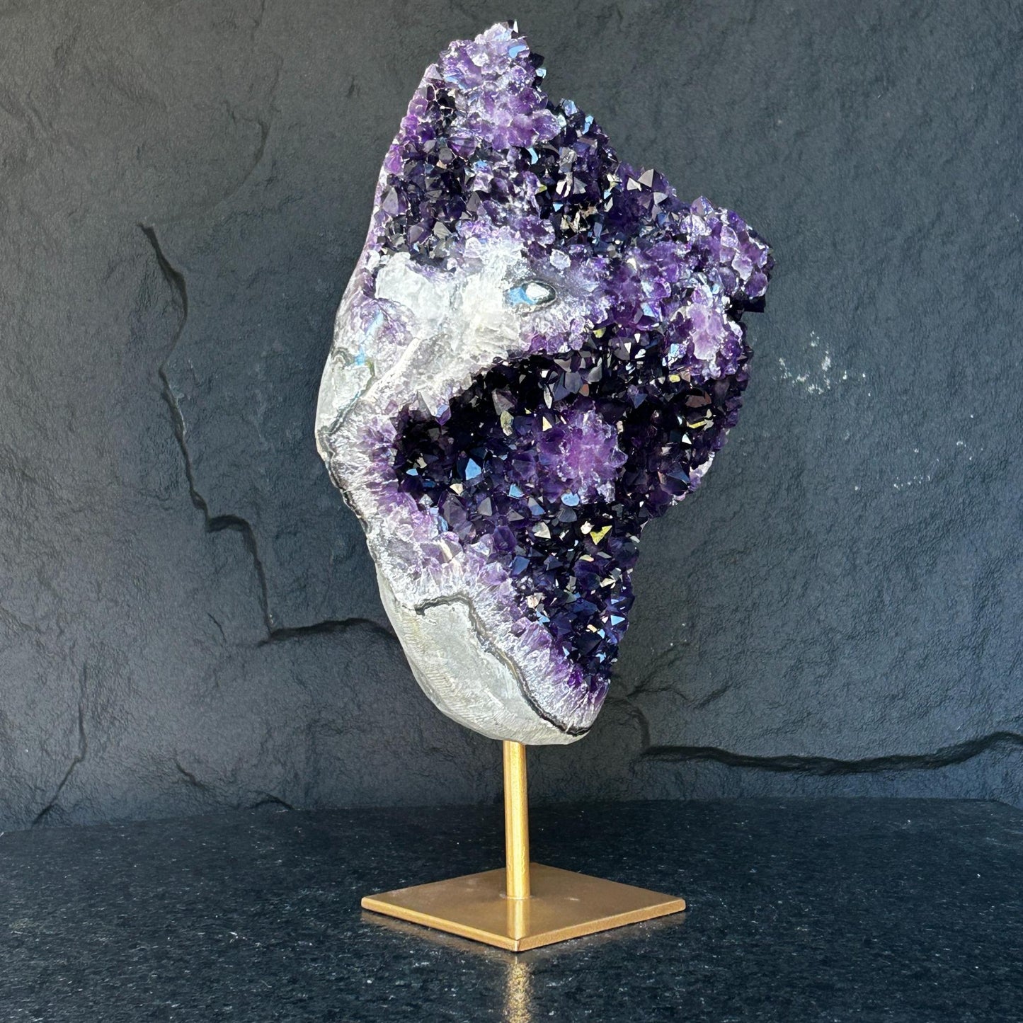 Stunning Natural Amethyst Geode with Metal Stand for Home Decor, XL Amethyst Cave