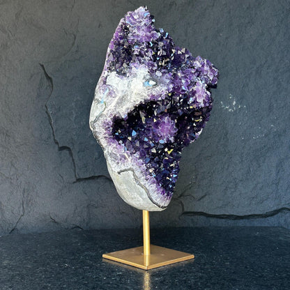 Stunning Natural Amethyst Geode with Metal Stand for Home Decor, XL Amethyst Cave