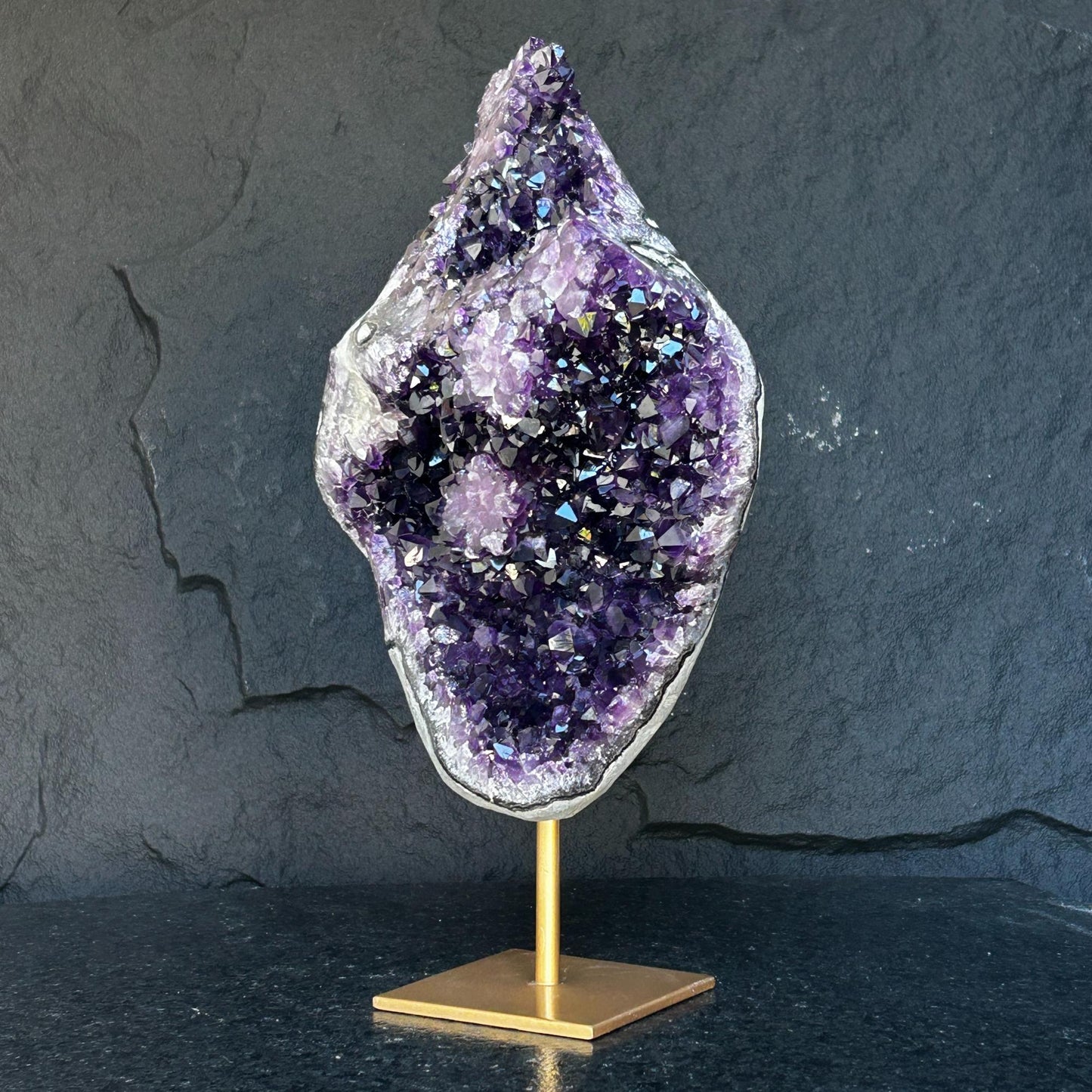 Stunning Natural Amethyst Geode with Metal Stand for Home Decor, XL Amethyst Cave