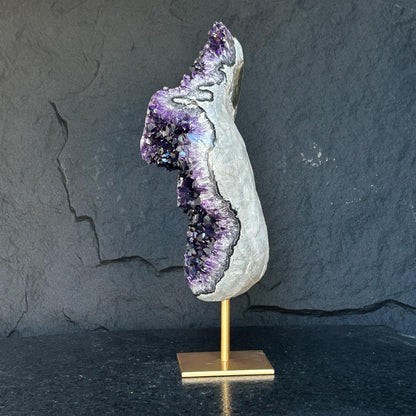 Stunning Natural Amethyst Geode with Metal Stand for Home Decor, XL Amethyst Cave