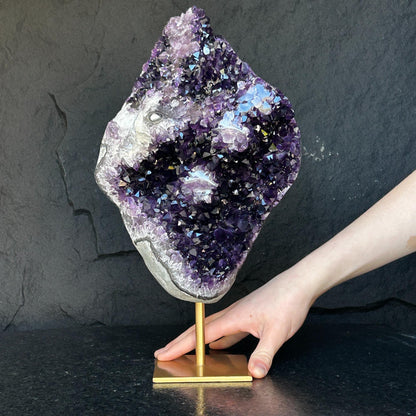 Stunning Natural Amethyst Geode with Metal Stand for Home Decor, XL Amethyst Cave