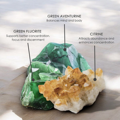 Midnight Tides Crystal Candle with Fluorite, Citrine, & Green Aventurine | Coconut-Soy Wax Candle, 9oz