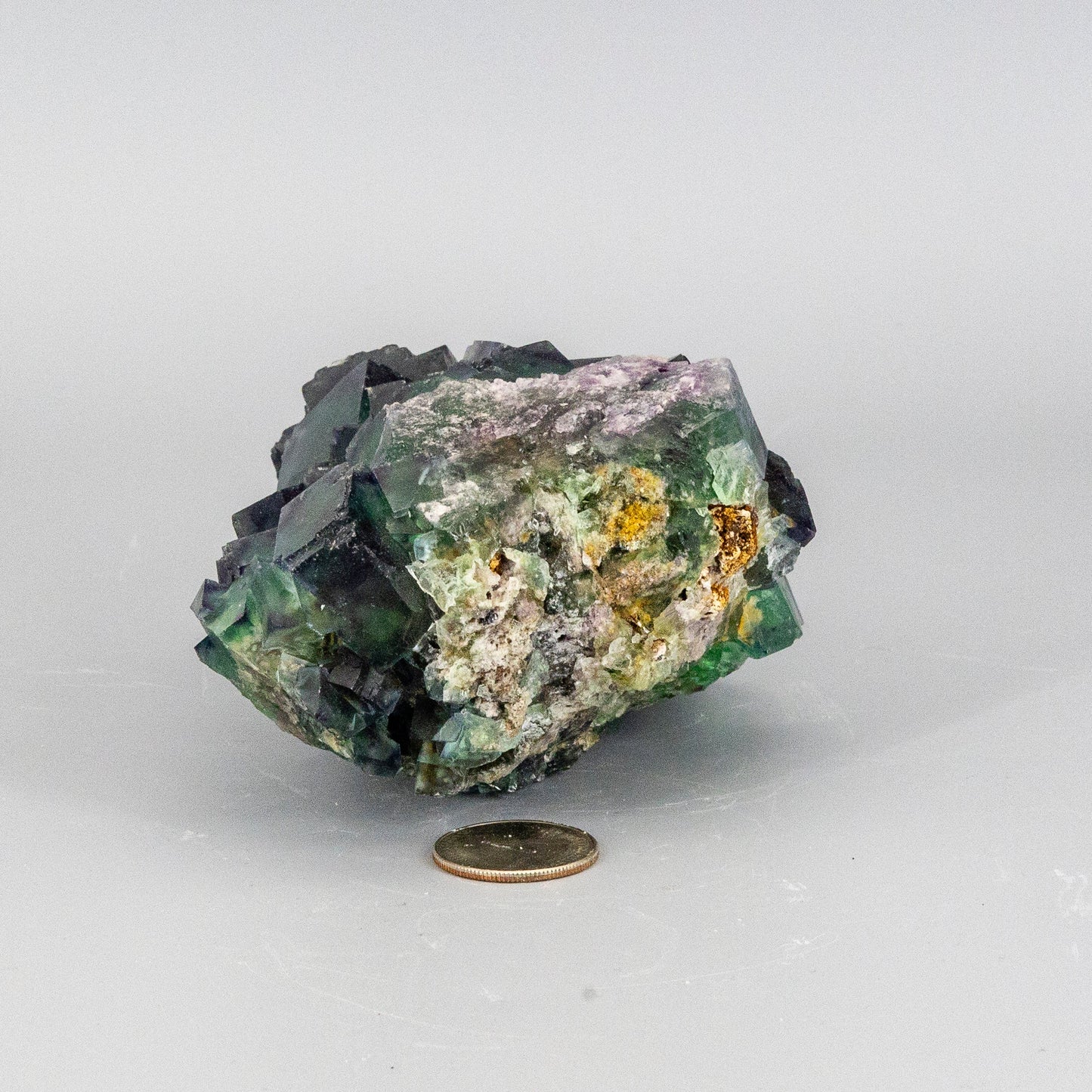 Green Cubed Fluorite with Purple Edged Cluster "XL"