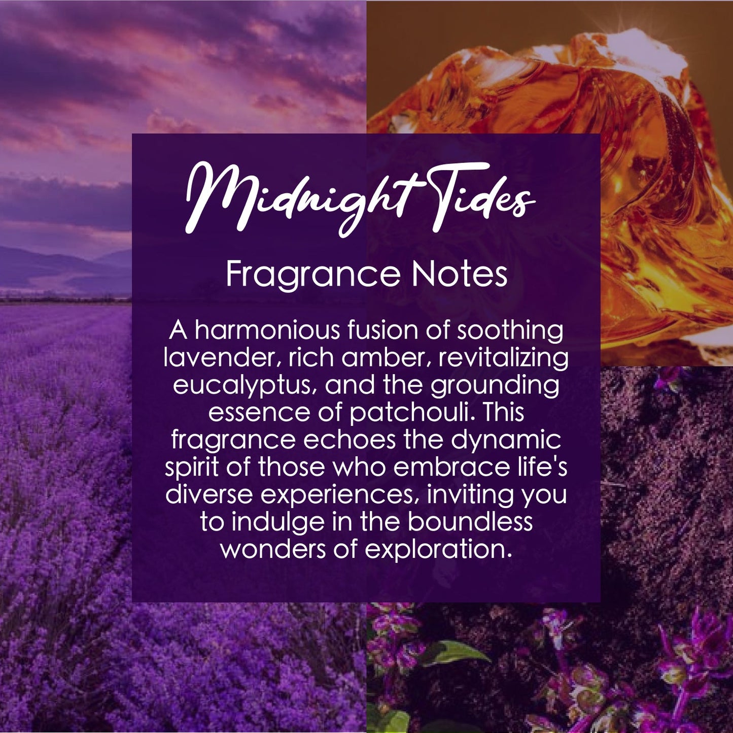 Midnight Tides Crystal Candle with Fluorite, Citrine, & Green Aventurine | Coconut-Soy Wax Candle, 9oz