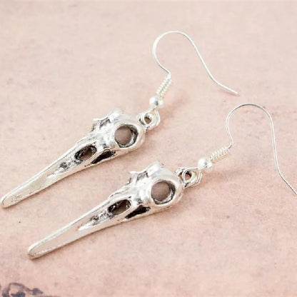 Crow Skull Crescent Moon Earrings