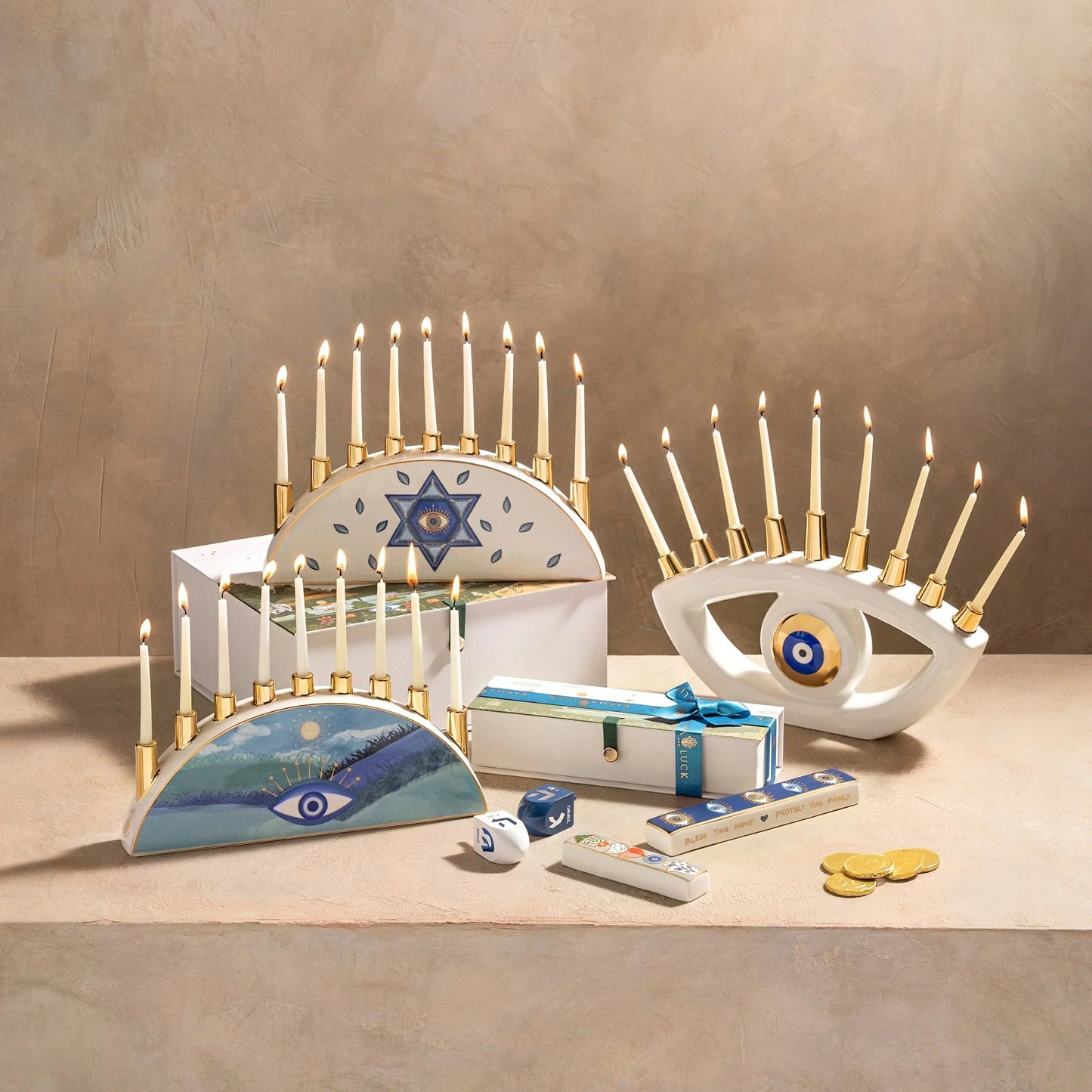Brilliant Faith Ceramic Evil Eye Menorah