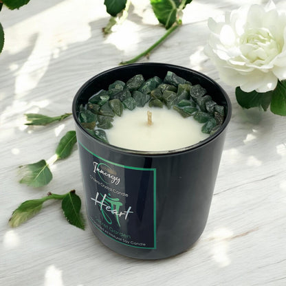 Heart Chakra Crystal Candle with Green Aventurine | Coconut-Soy Wax Candle, 9oz