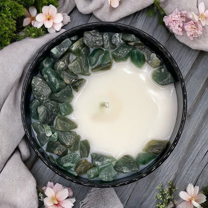 Heart Chakra Crystal Candle with Green Aventurine | Coconut-Soy Wax Candle, 9oz