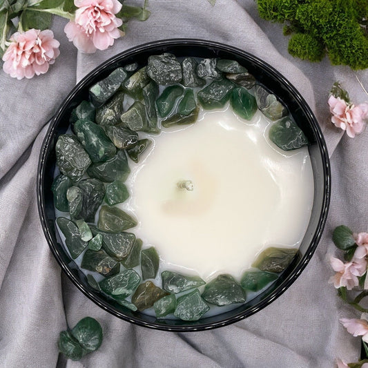 Secret Garden Crystal Candle with Green Aventurine | Coconut-Soy Wax Candle, 9oz