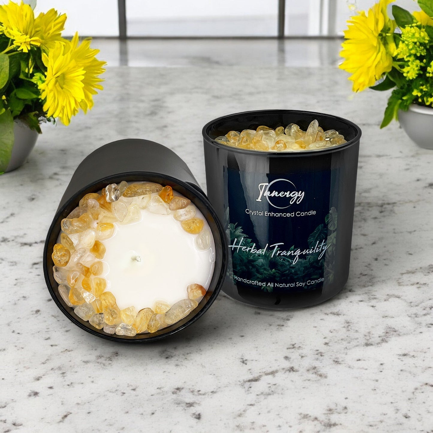 Herbal Tranquility Crystal Candle with Citrine | Coconut-Soy Wax Candle, 9oz