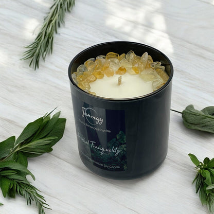 Herbal Tranquility Crystal Candle with Citrine | Coconut-Soy Wax Candle, 9oz