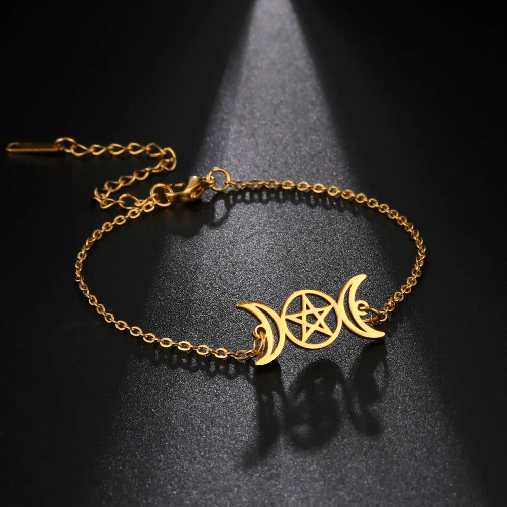 Triple Moon Pentacle Adjustable Bracelet