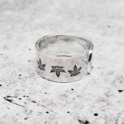 Hemp Leaf Silver Ring – Hand Stamped 420 Friendly Jewelry