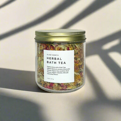 Herbal Bath Tea – Chamomile, Rose, Oats & Calendula (3 Baths, 2oz Jar)