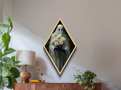 "Ghost with Flowers" Diamond Shaped Wall Art