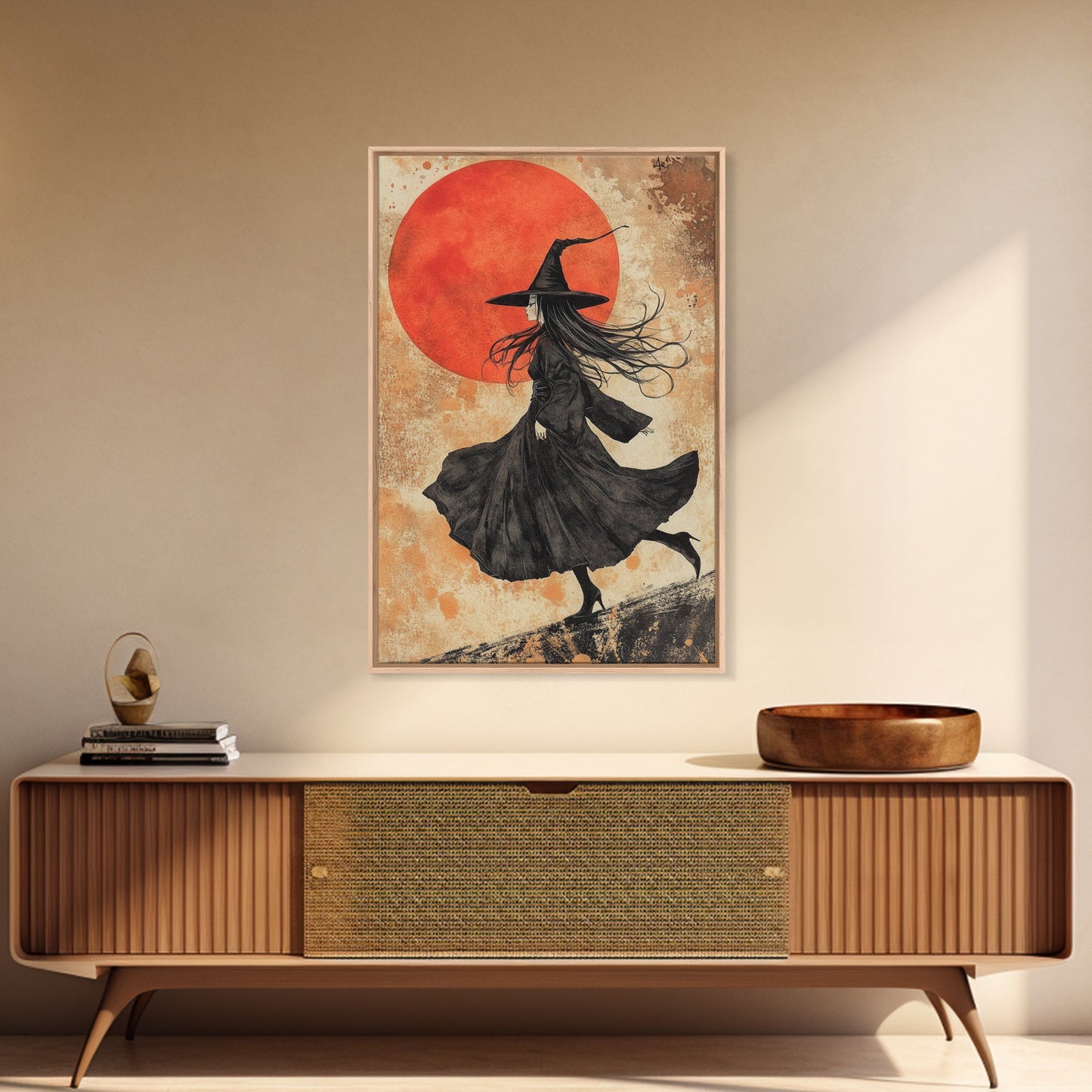 Witch Orange Moon Wall Art – Framed Canvas or Poster Print