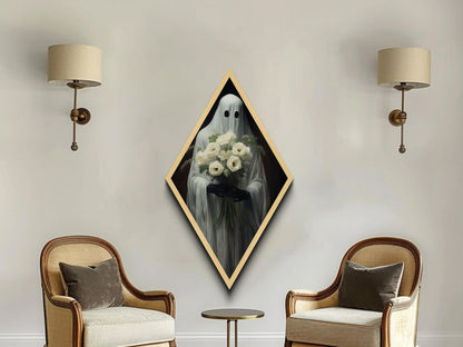 "Ghost with Flowers" Diamond Shaped Wall Art