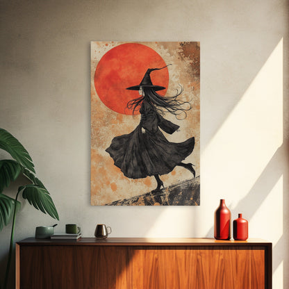 Witch Orange Moon Wall Art – Framed Canvas or Poster Print