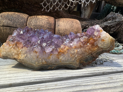 Natural Amethyst Cluster Crystal Specimen-Raw Purple Quartz Geode  (9x3.4x3.8)