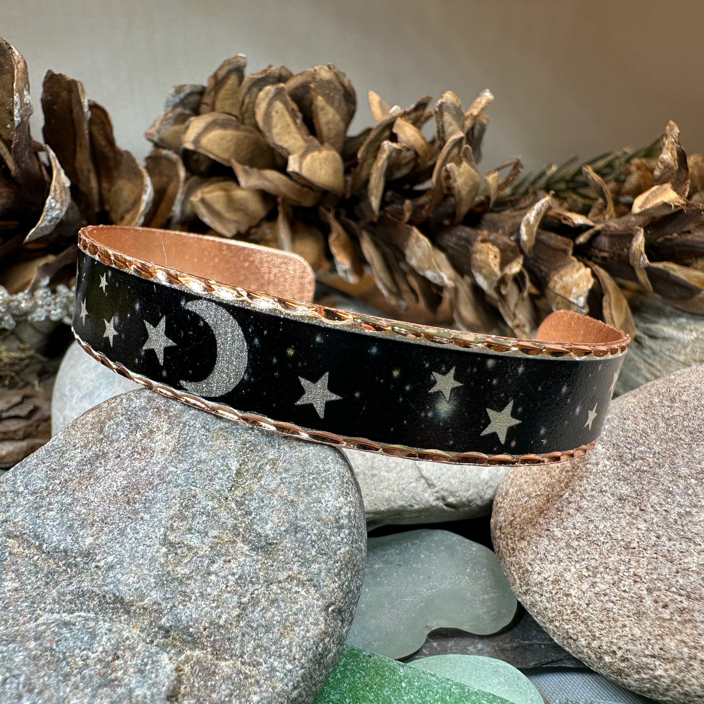 Midnight Moon & Stars Copper Cuff Bracelet